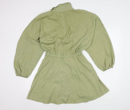 ZARA Green Shirt Dress, S, Women's Long Sleeve Collared