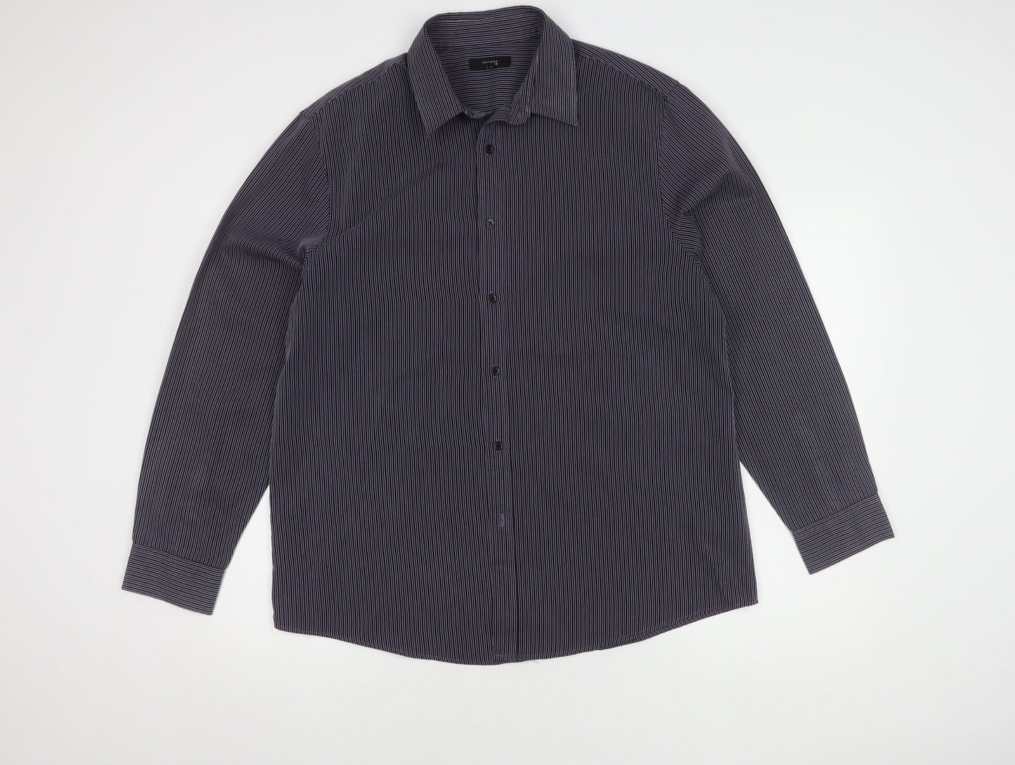 Thomas Nash Men's Black Striped Button-Up Shirt L