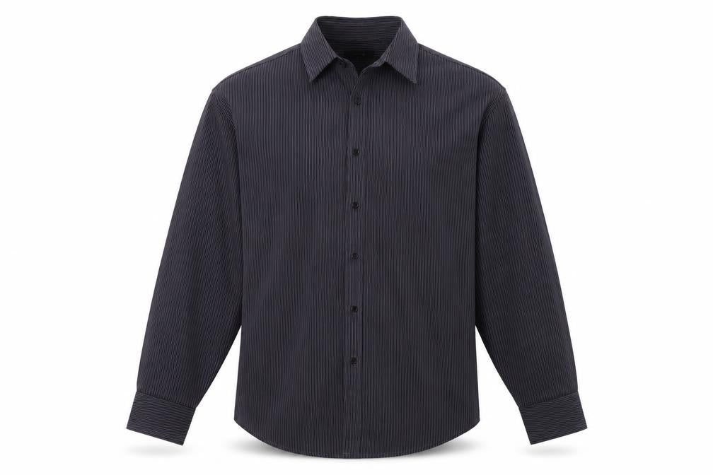 Front view of Thomas Nash Men's Black Striped Button-Up Shirt L
