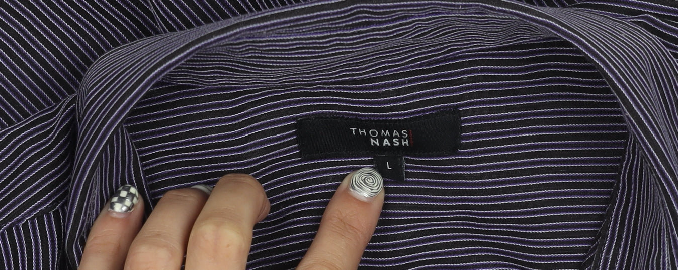 Thomas Nash Men's Black Striped Button-Up Shirt L
