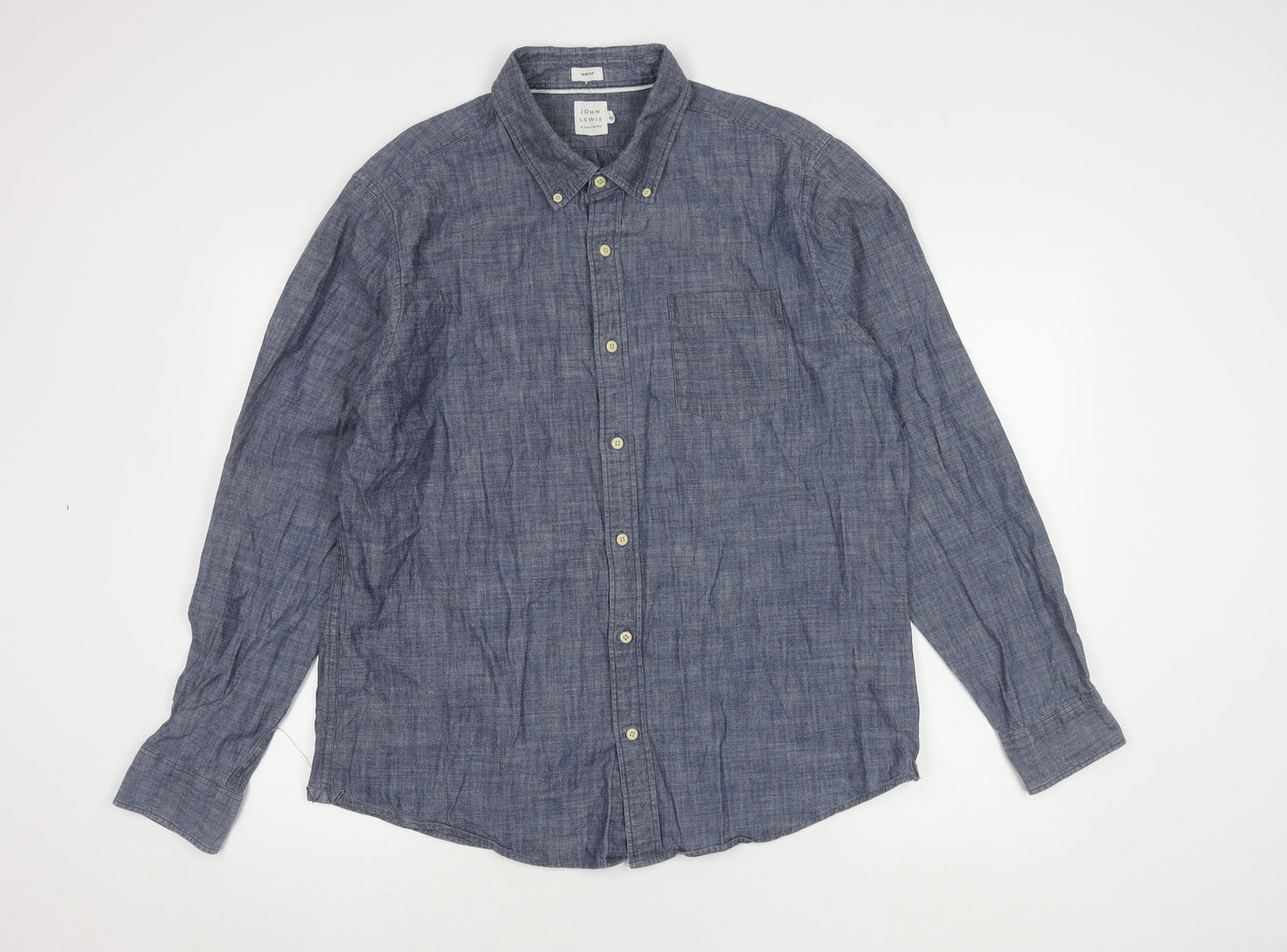 John Lewis 2XL Men's Blue Slim Fit Button-Up Shirt