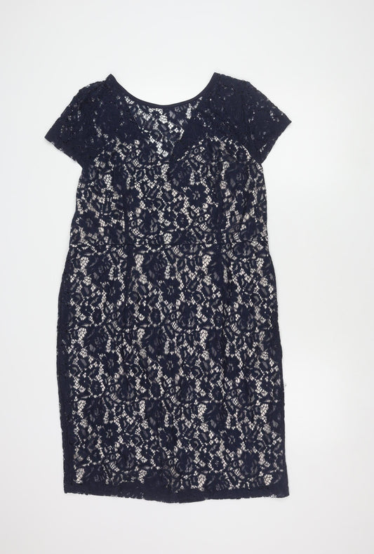 Dorothy Perkins Women's Blue Lace Sheath Dress Size 18