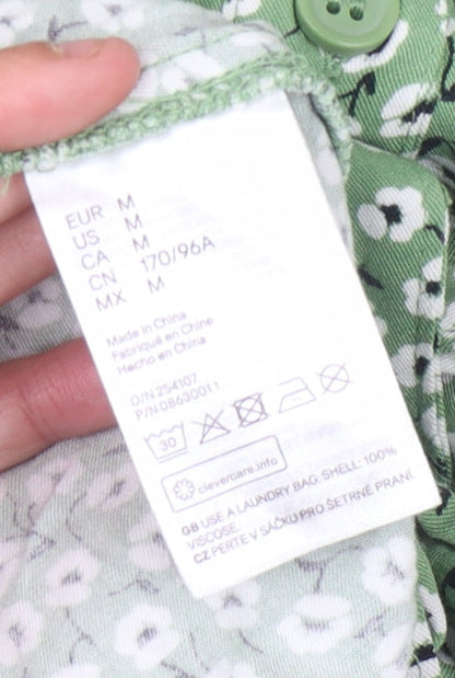 H&M Women's Green Floral Midi Shirt Dress M
