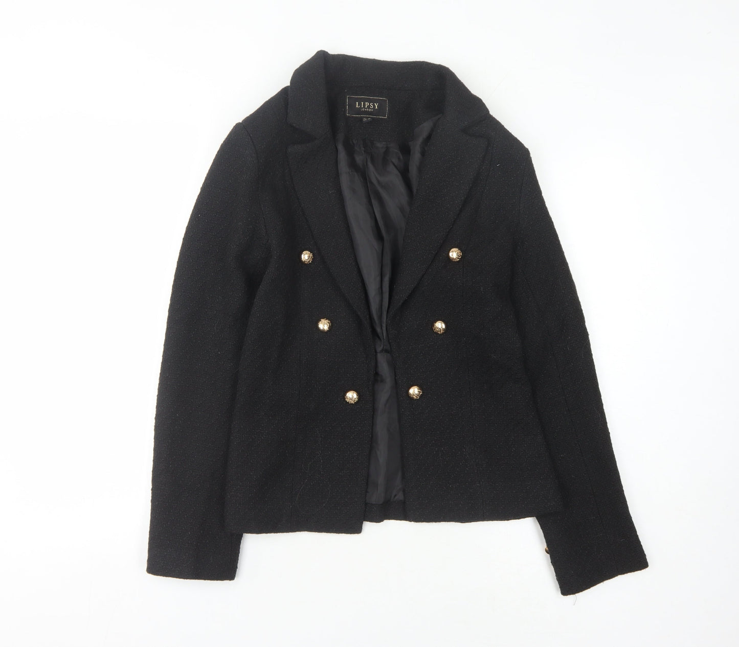 Lipsy Women's Black Bouclé Blazer, Double-Breasted, Size 8