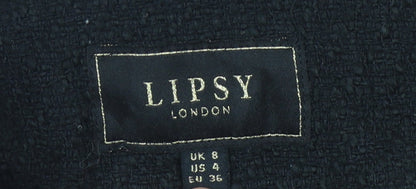 Lipsy Women's Black Bouclé Blazer, Double-Breasted, Size 8