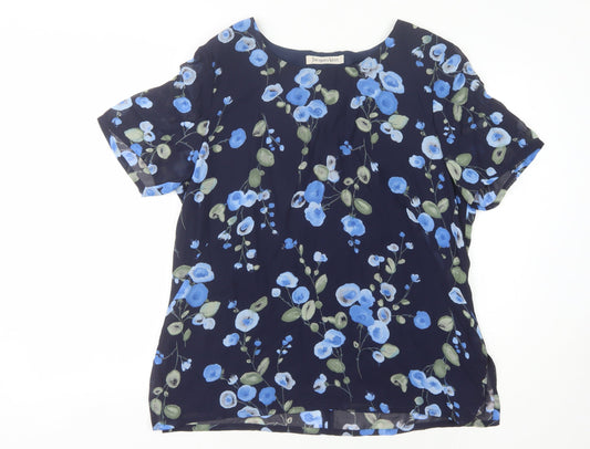 Jacques Vert Women's Blue Floral Short Sleeve Top Size 16