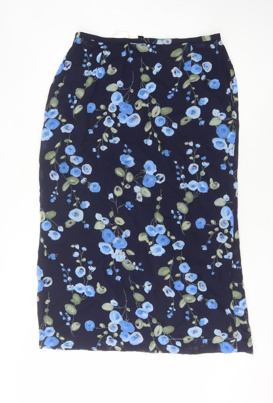 Jacques Vert Women's Blue Floral Midi Skirt Size 16