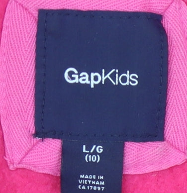 Gap Girls Pink Hoodie, Logo Accent, Size L, Fleece, Full Zip