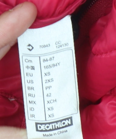 Decathlon Girls Red Puffer Jacket 2XS Lightweight Hooded Zip