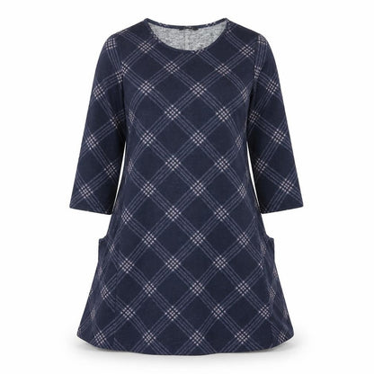 Roman Blue Check Jersey Dress Women Size 10