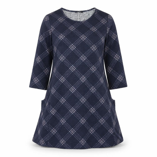 Front view of Roman Blue Check Jersey Dress Women, size 10