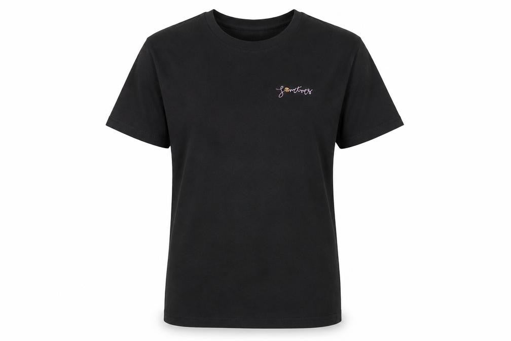 Front view of Russell unisex black cotton t-shirt, size L