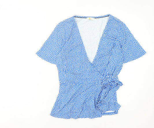 Boden Women's Blue Polka Dot Wrap Blouse Size 14