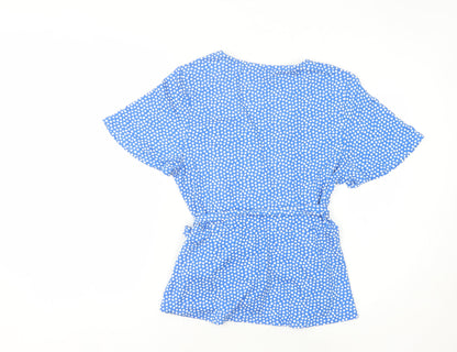 Boden Women's Blue Polka Dot Wrap Blouse Size 14