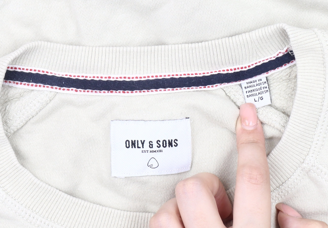 Mens UK Size L ONLY & SONS Beige Pullover Sweatshirt