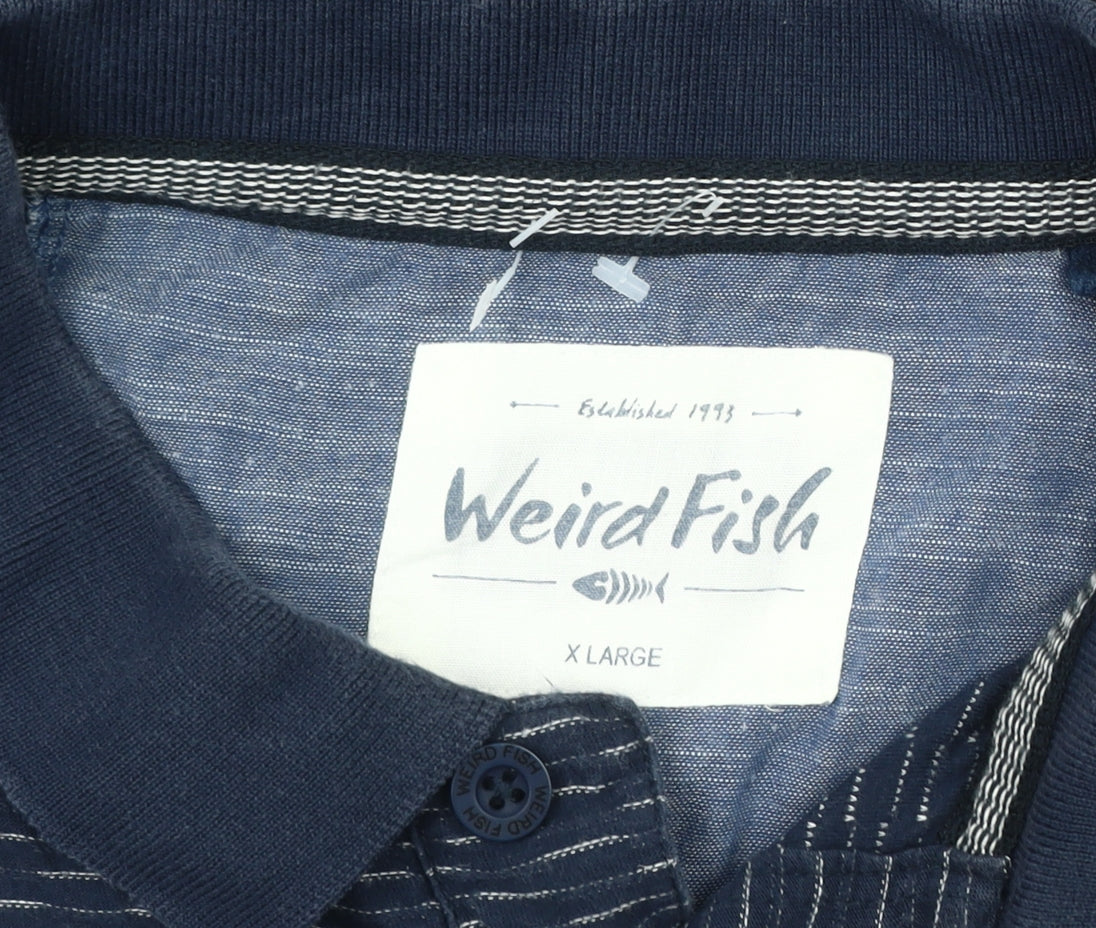 Weird Fish Men's Blue XL Striped Polo Shirt