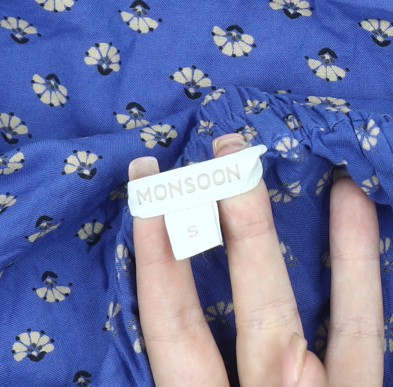 Monsoon Women's Blue Floral Midi Skirt - Size S