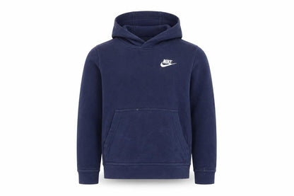 Front view of Nike boys’ blue pullover hoodie small, logo, comfortable