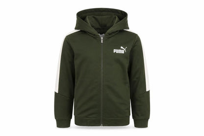 Front view of Puma boys’ green hooded track jacket, size 4