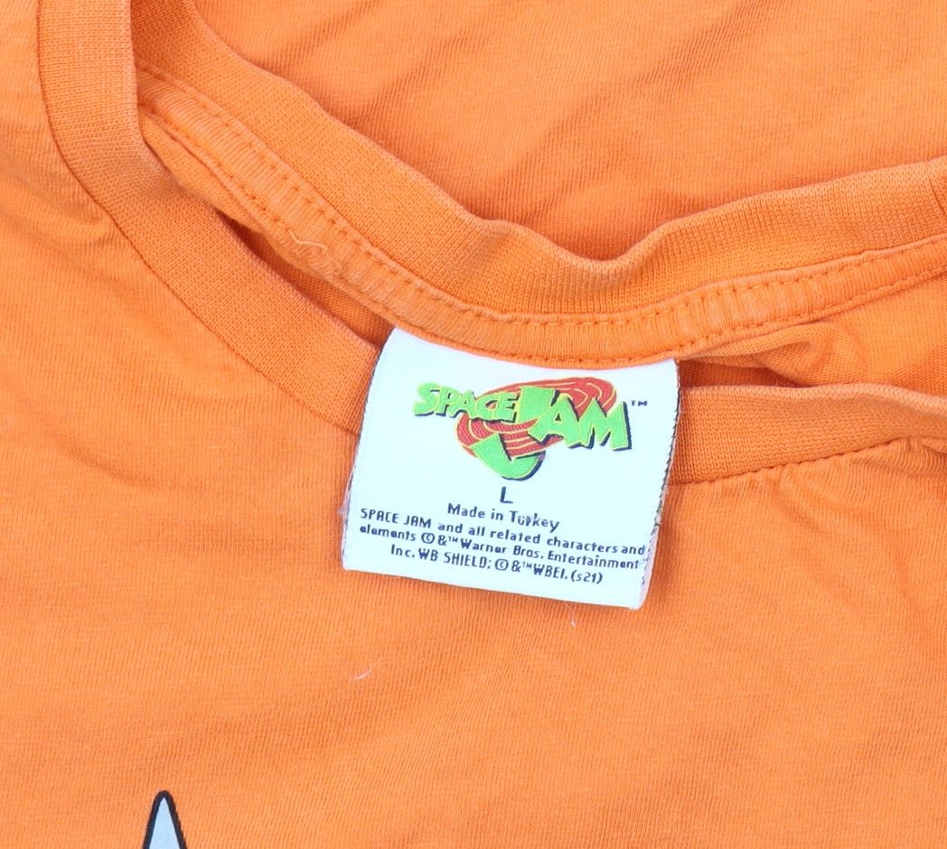 Space Jam Men's L Orange Cartoon T-Shirt