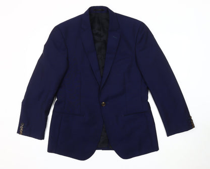 AR RED Men's Blue Blazer Jacket 40R Single-Breasted