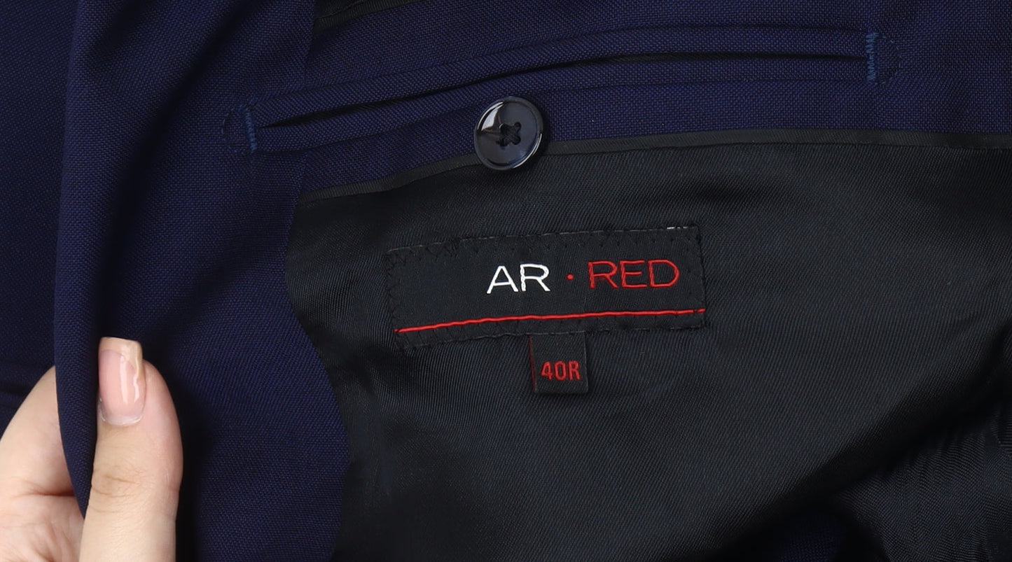 AR RED Men's Blue Blazer Jacket 40R Single-Breasted