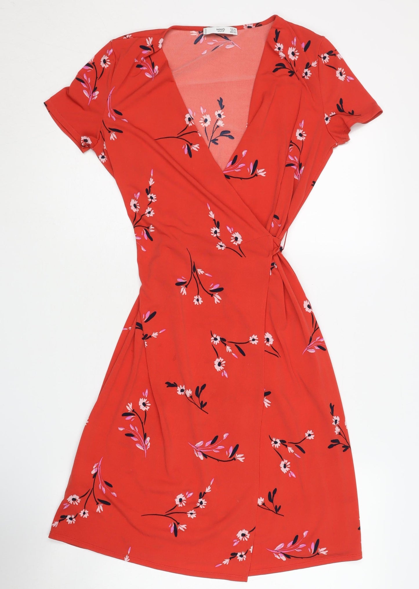 MNG Women's Red Floral Wrap Dress - XS, Lightweight