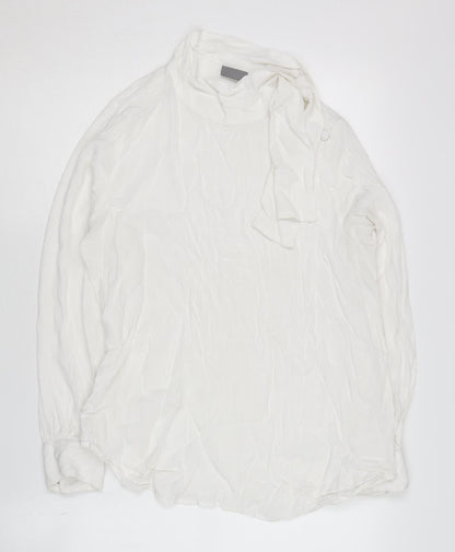 b.young Women's White Blouse 12 Tie Neck Long Sleeve