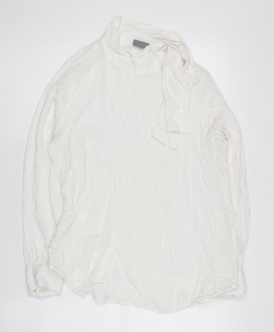 b.young Women's White Blouse 12 Tie Neck Long Sleeve