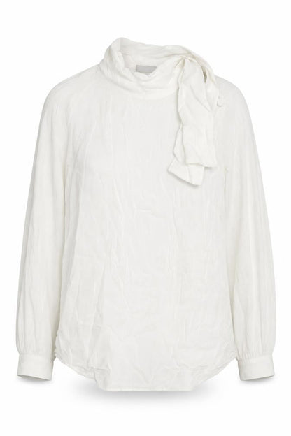 b.young Women's White Blouse 12 Tie Neck Long Sleeve
