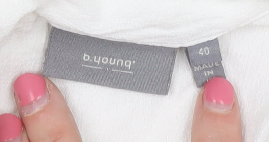 b.young Women's White Blouse 12 Tie Neck Long Sleeve