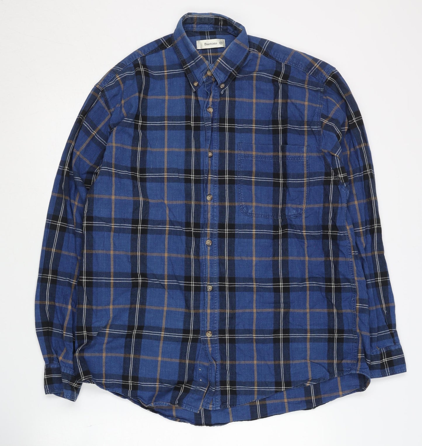 Burtons Men's Blue Plaid Button-Up Shirt M