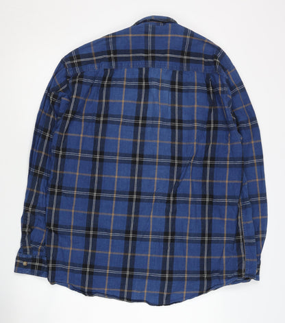 Burtons Men's Blue Plaid Button-Up Shirt M