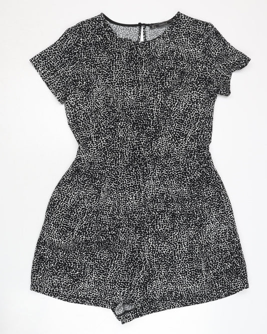 Zara Women's Black Animal Print Playsuit Size L