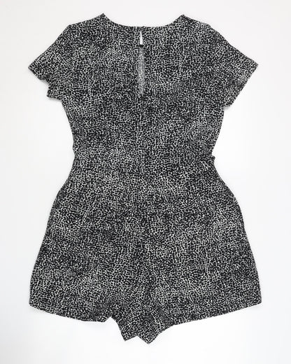 Zara Women's Black Animal Print Playsuit Size L