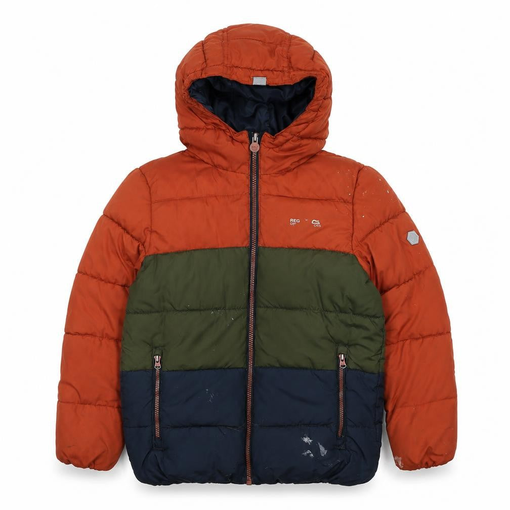 Front view of Regatta boys’ multicoloured puffer jacket, 9-10 years, hooded