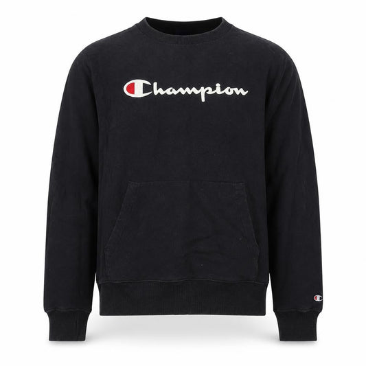 Front view of Champion Black Logo Pullover Sweatshirt S unisex