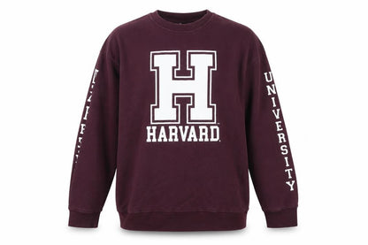 Front view of Harvard University Sweatshirt unisex purple s logo
