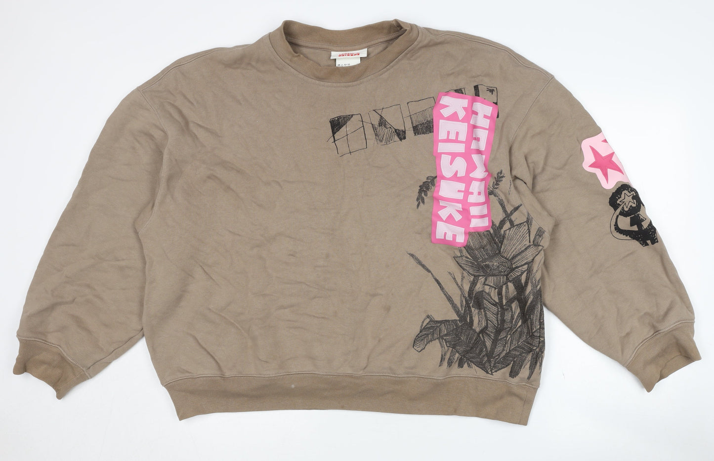 H&M Unisex Brown Pullover Sweatshirt L - Graphic Print Casual