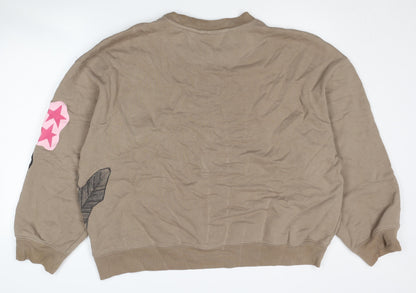 H&M Unisex Brown Pullover Sweatshirt L - Graphic Print Casual