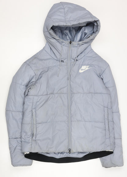 Nike Women's Blue Puffer Jacket M Hooded Winter Sportswear