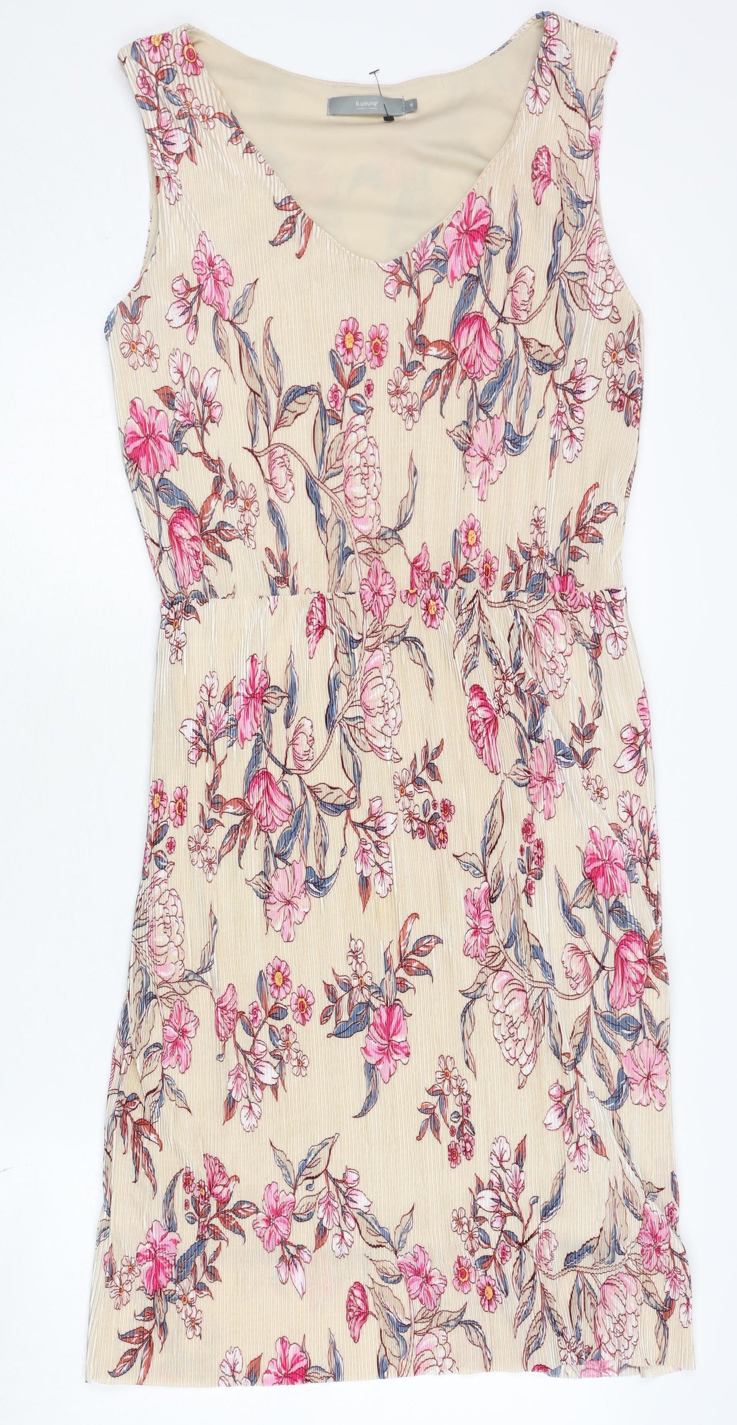 b.young Women's Beige Floral Polyester Dress M