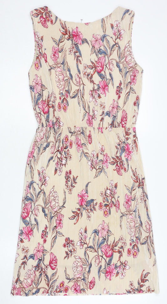 b.young Women's Beige Floral Polyester Dress M