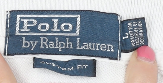 Ralph Lauren Men's White Striped Polo L