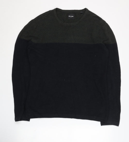 Only & Sons Men's Black Cotton Pullover Jumper Medium