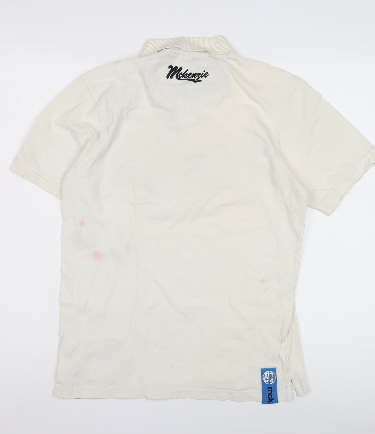 McKenzie Men's White Polo Shirt, S, Graphic Logo, Casual