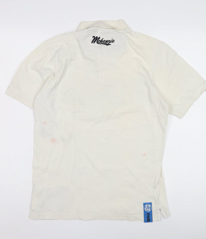 McKenzie Men's White Polo Shirt, S, Graphic Logo, Casual