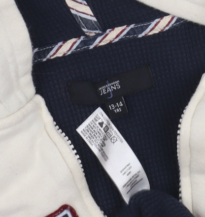 Jasper Conran Boys White Hoodie 13-14 Yrs Logo Full Zip Hooded