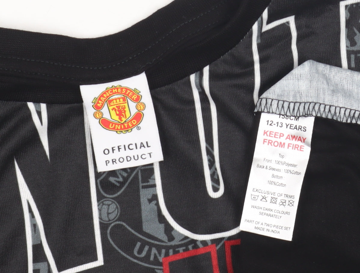 Manchester United Boys Black Football T-Shirt 12-13 Years