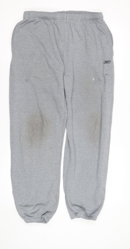 Reebok Men's Grey Sweatpants - Size L, Fleece, Relaxed Fit